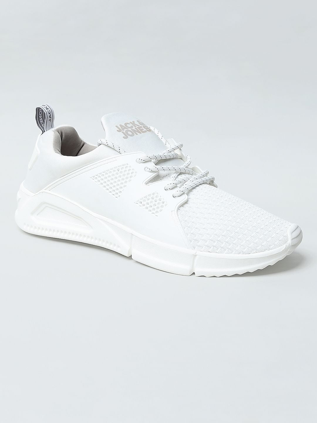 White Knit Lace-Up Sneakers