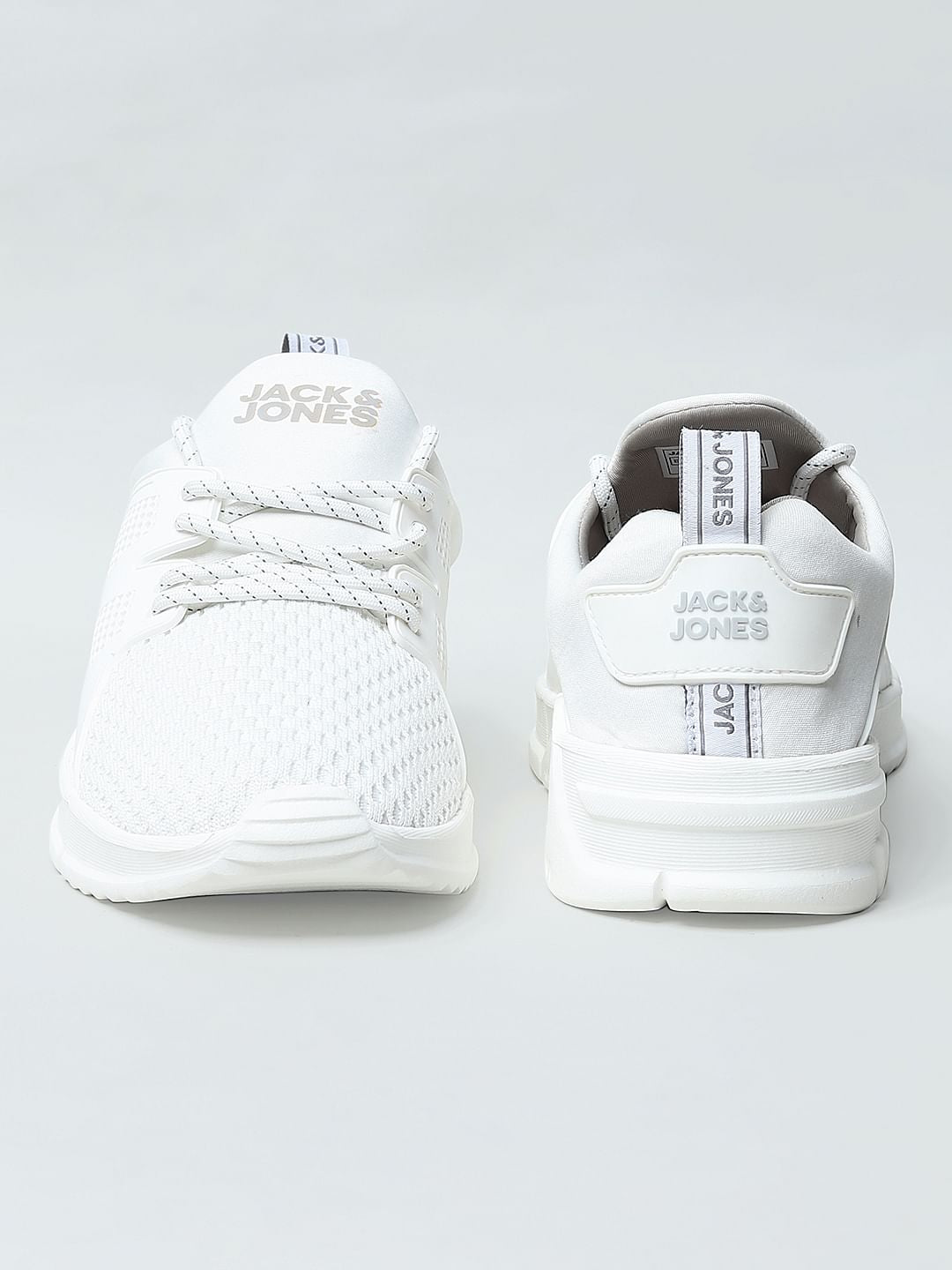 White Knit Lace-Up Sneakers