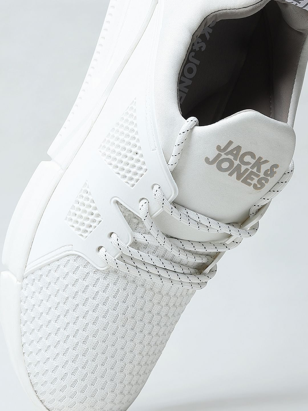 White Knit Lace-Up Sneakers