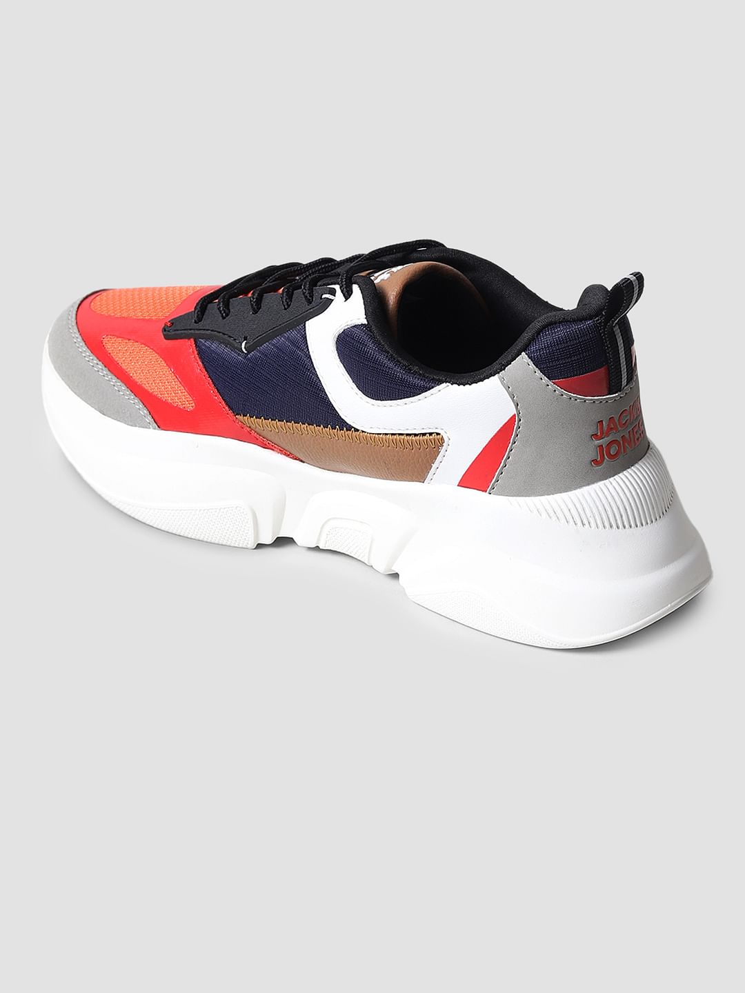Grey & Red Colourblocked Sneakers