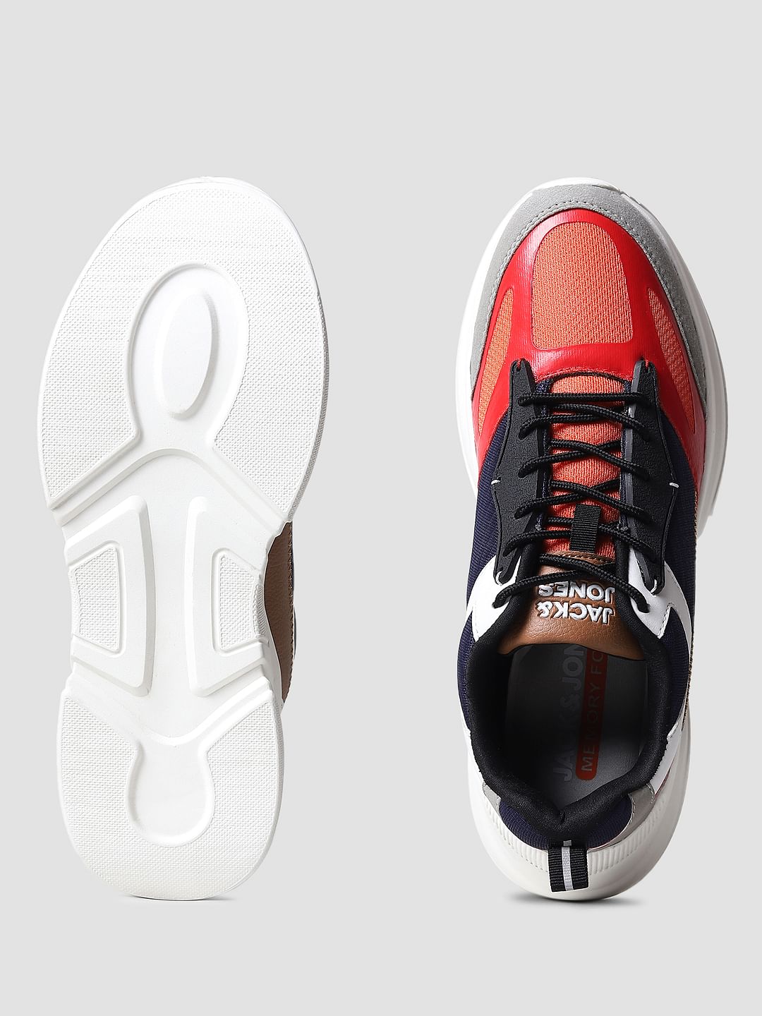 Grey & Red Colourblocked Sneakers