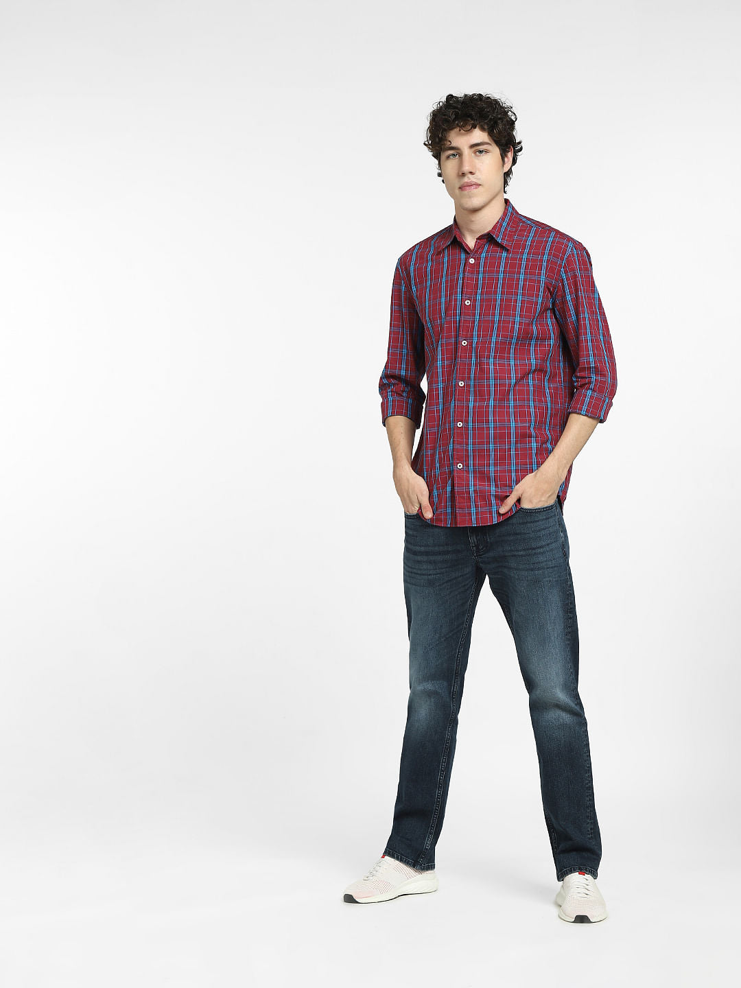 Dark Red Check Full Sleeves Shirt