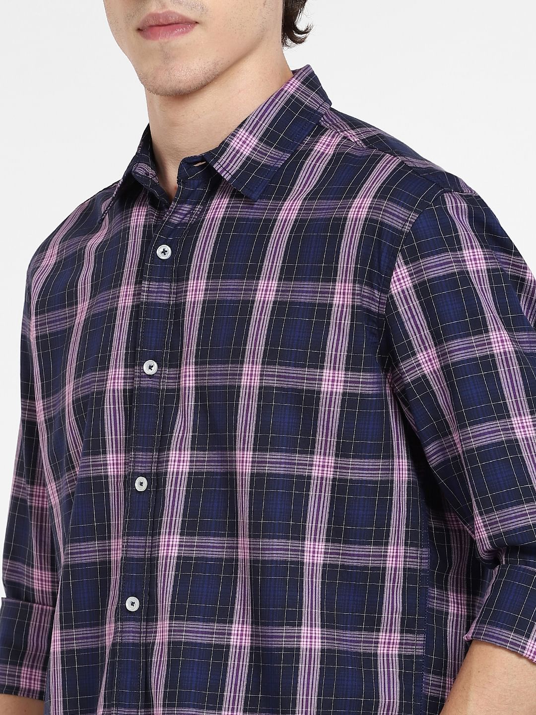 Navy Blue Check Full Sleeves Shirt