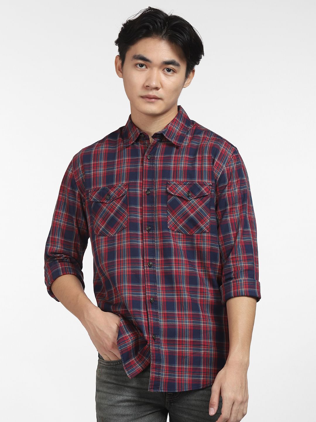 Red Check Print Full Sleeves Shirt