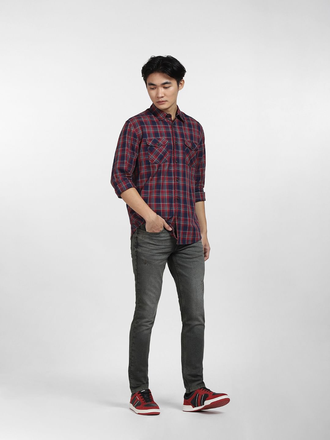 Red Check Print Full Sleeves Shirt