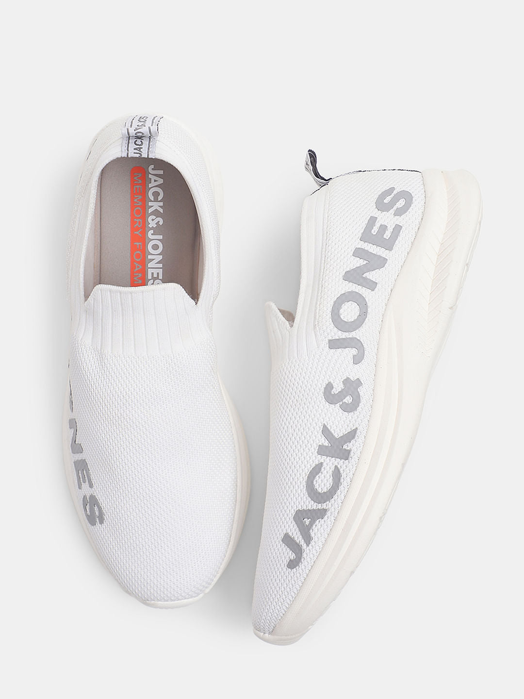 White Knitted Slip On Sneakers