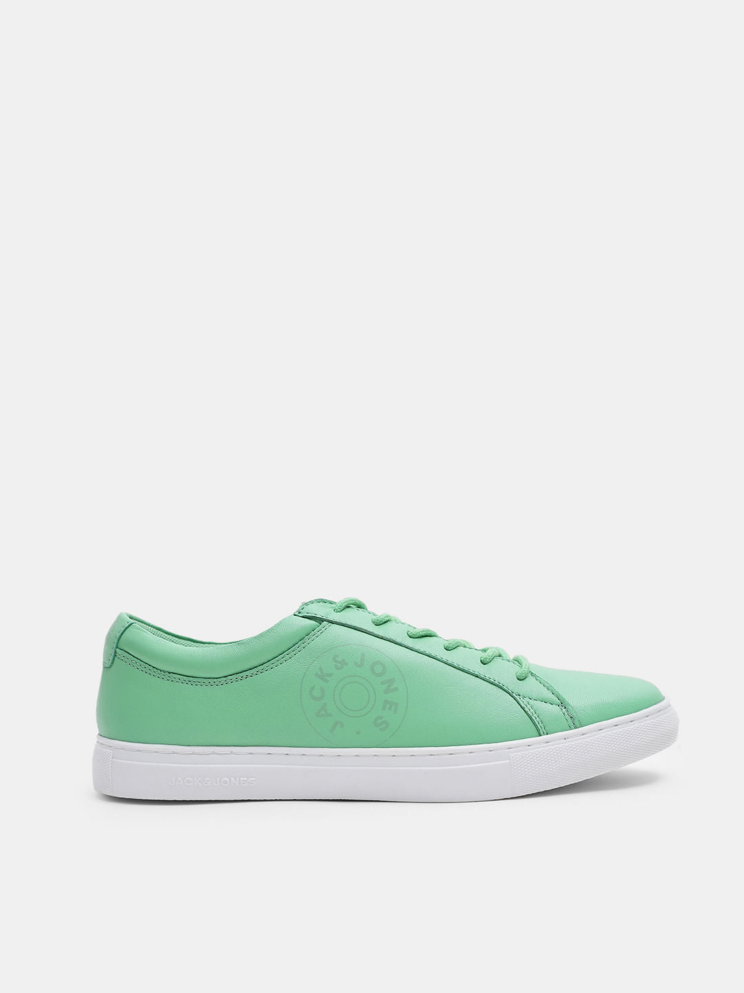 Green Leather Lace-Up Sneakers