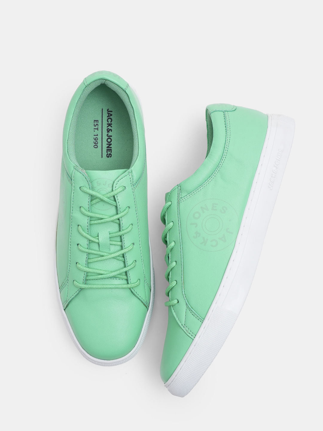 Green Leather Lace-Up Sneakers