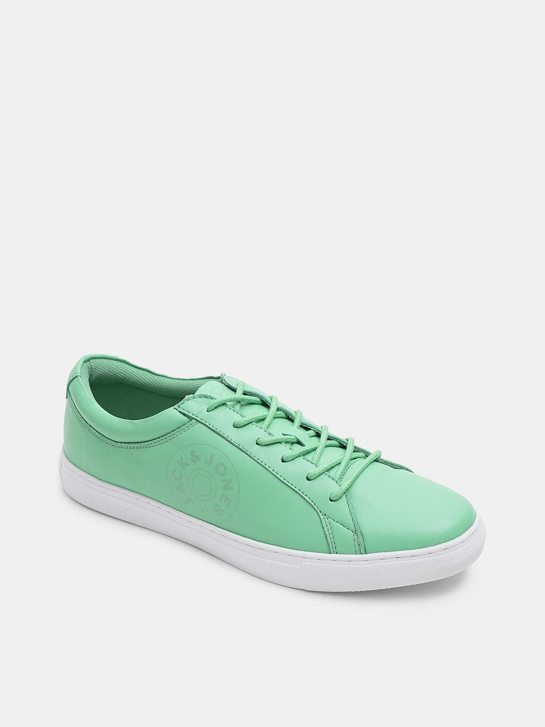 Green Leather Lace-Up Sneakers