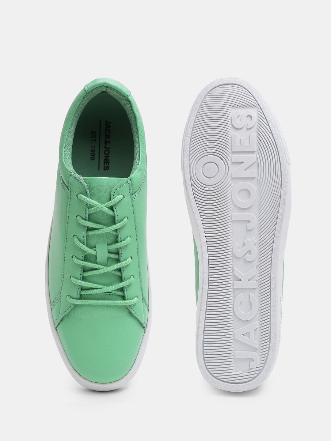 Green Leather Lace-Up Sneakers