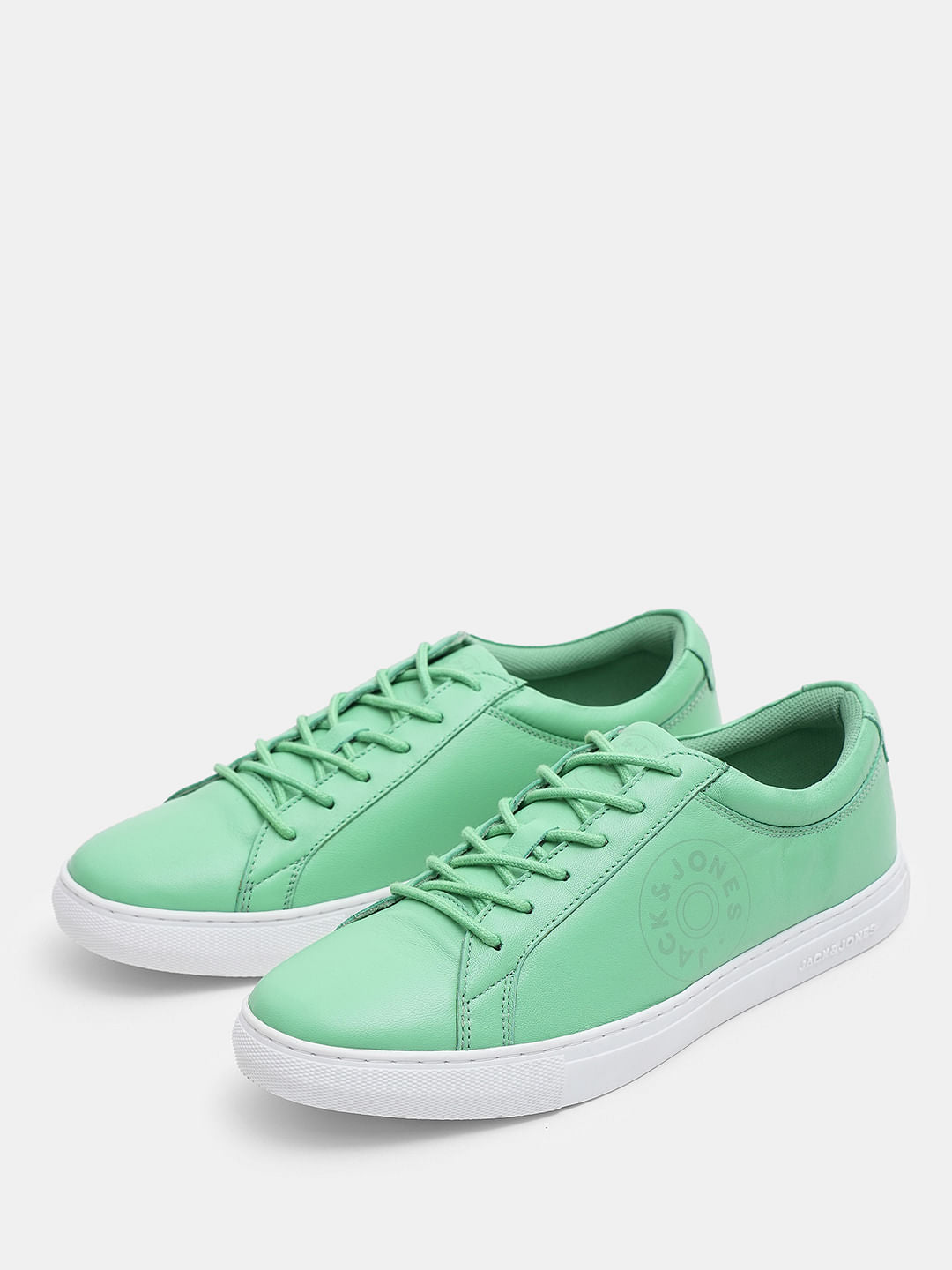 Green Leather Lace-Up Sneakers