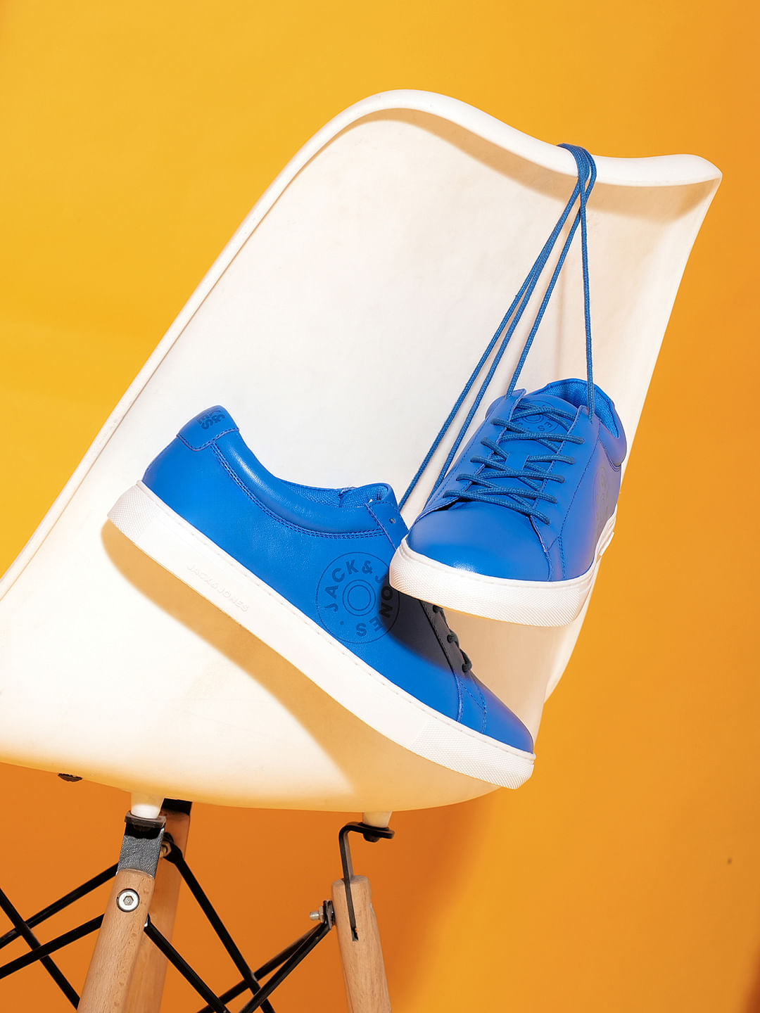 Blue Leather Lace-Up Sneakers