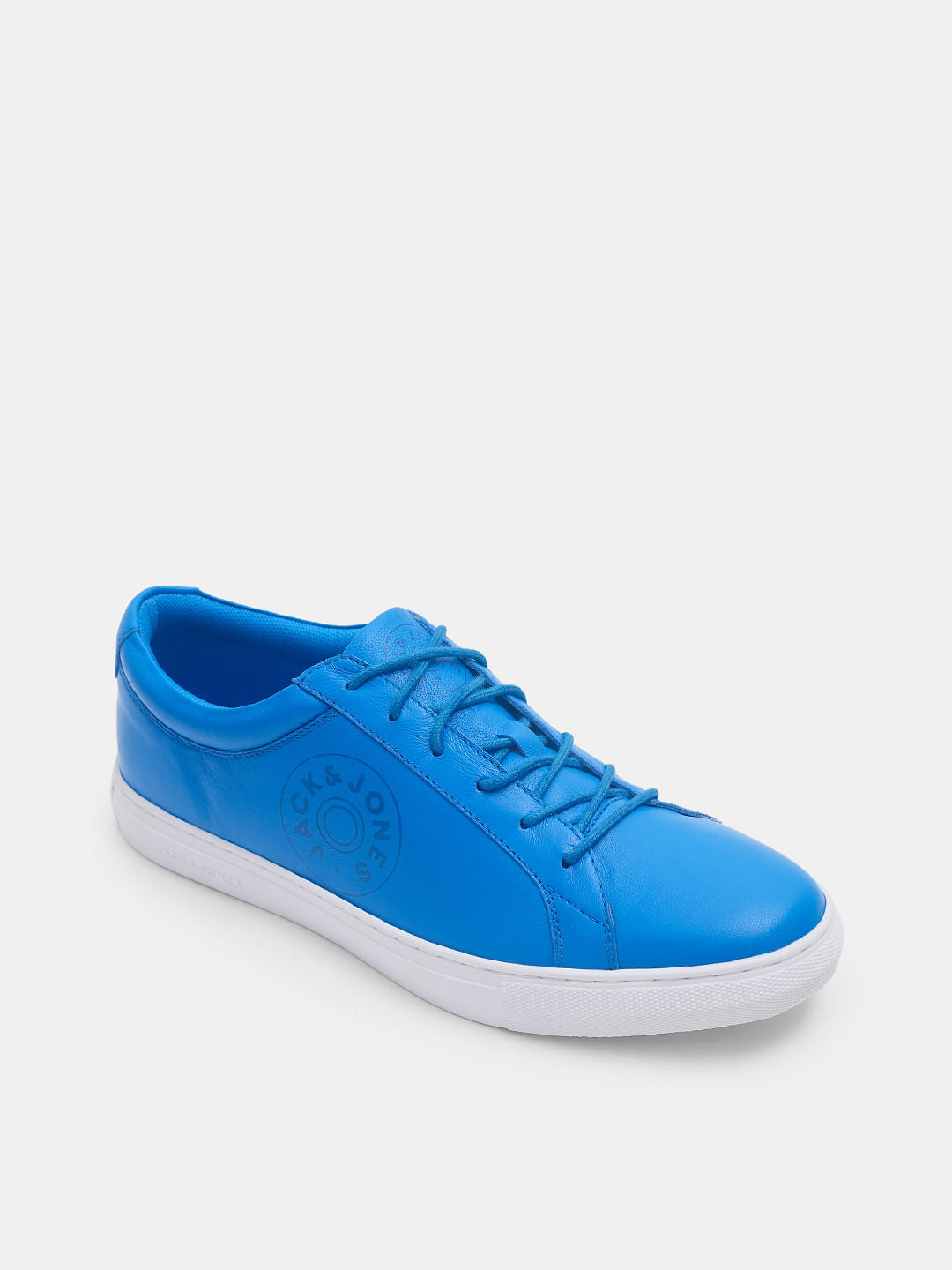 Blue Leather Lace-Up Sneakers