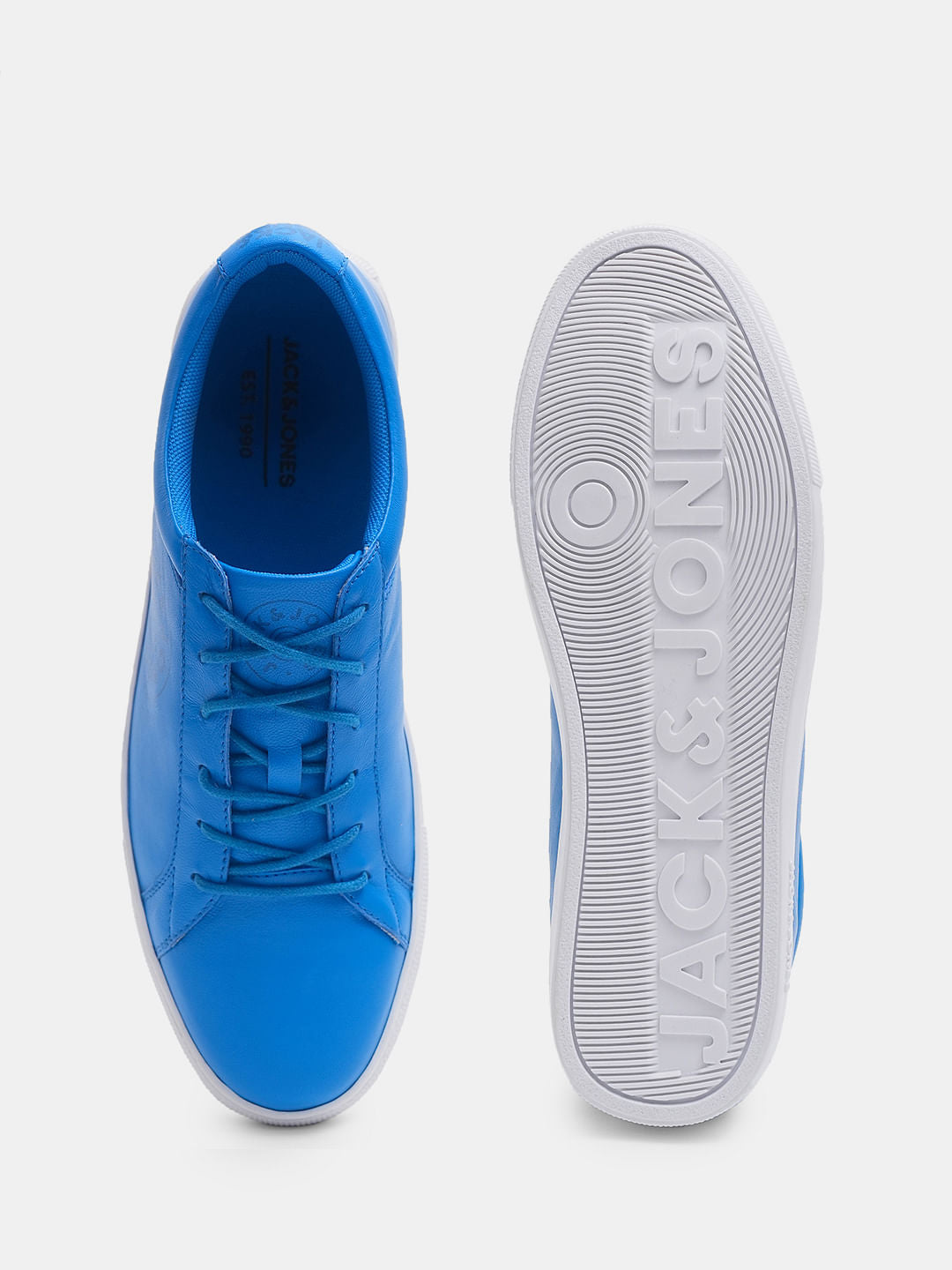 Blue Leather Lace-Up Sneakers
