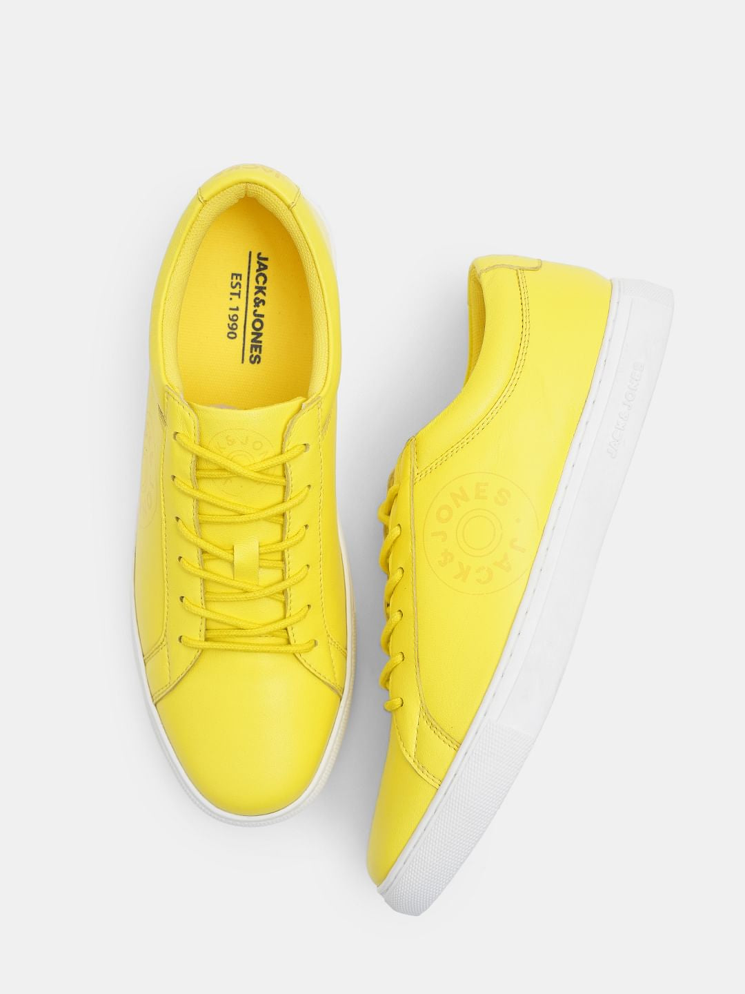Yellow Leather Lace-Up Sneakers