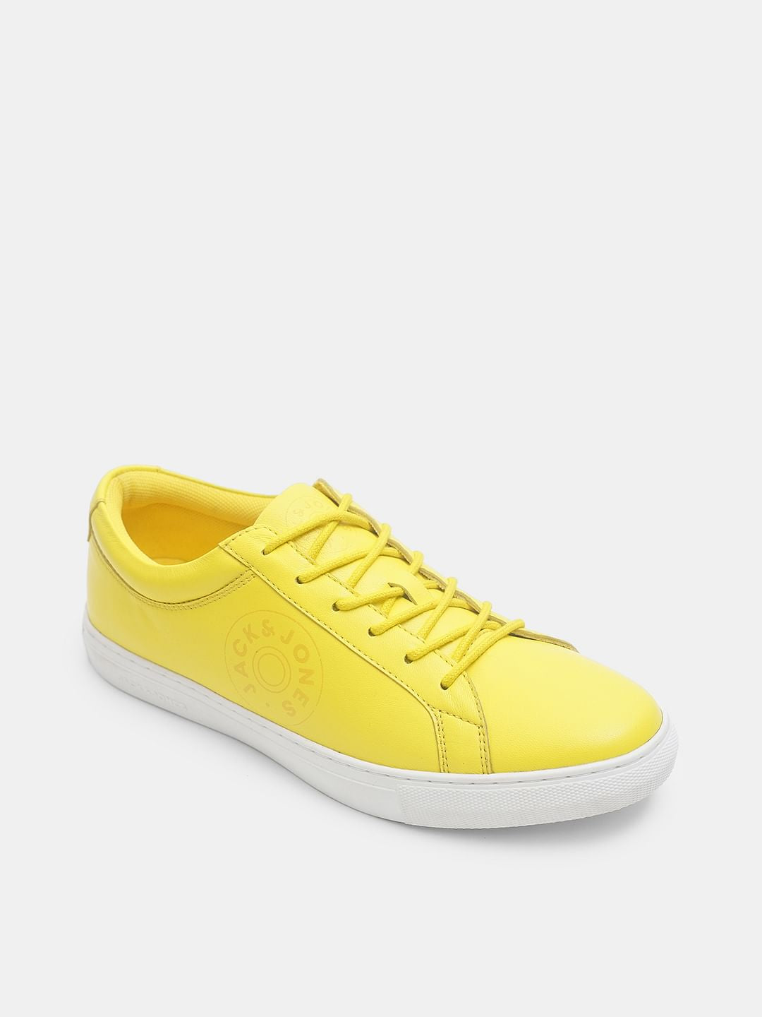Yellow Leather Lace-Up Sneakers