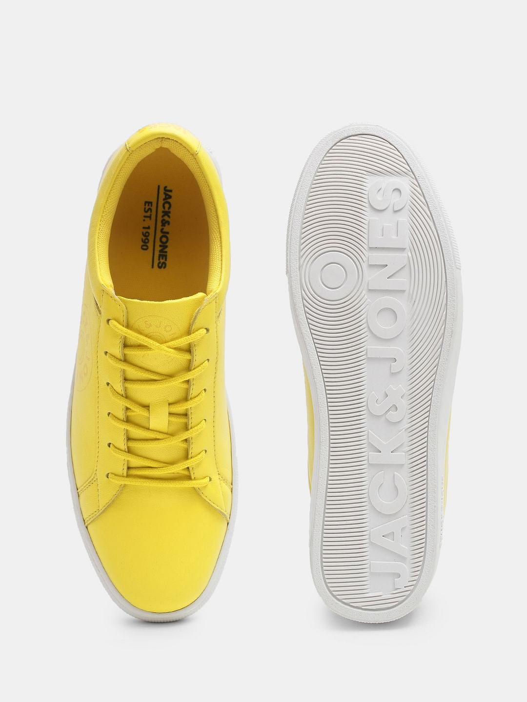 Yellow Leather Lace-Up Sneakers