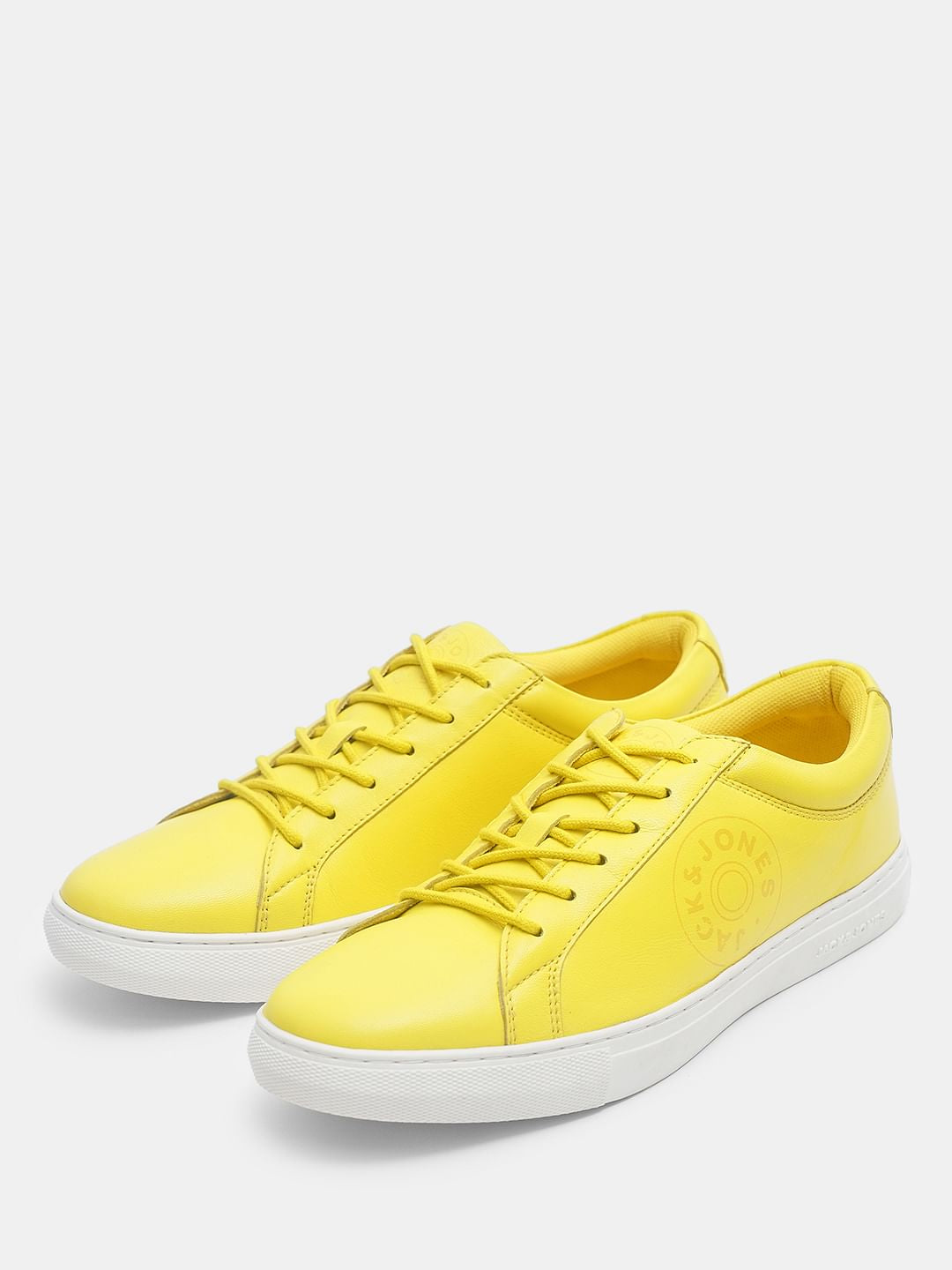 Yellow Leather Lace-Up Sneakers