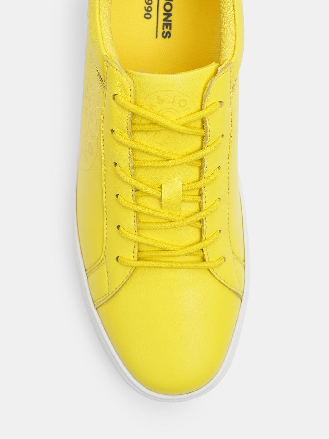 Yellow Leather Lace-Up Sneakers
