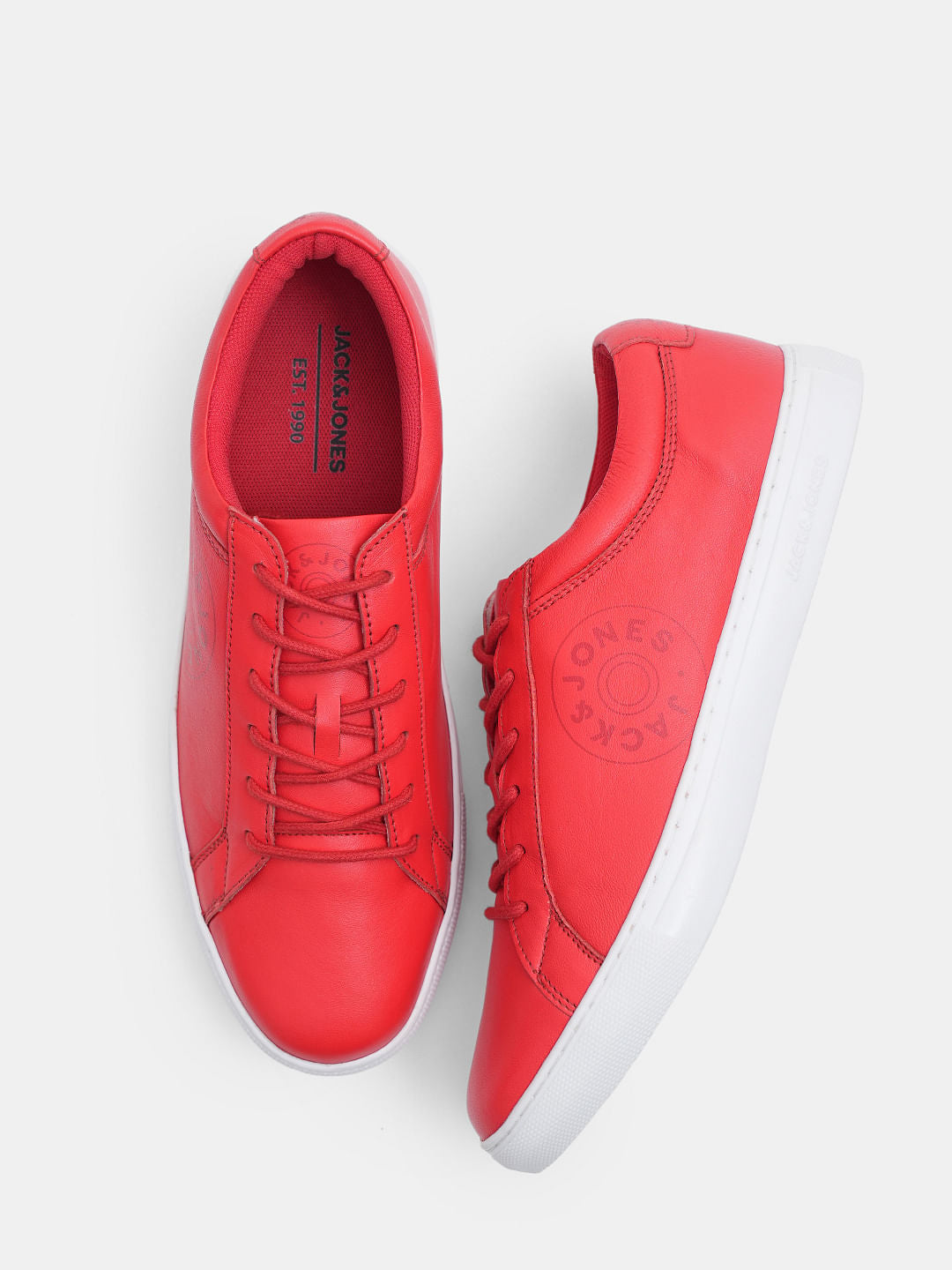 Red Leather Lace-Up Sneakers