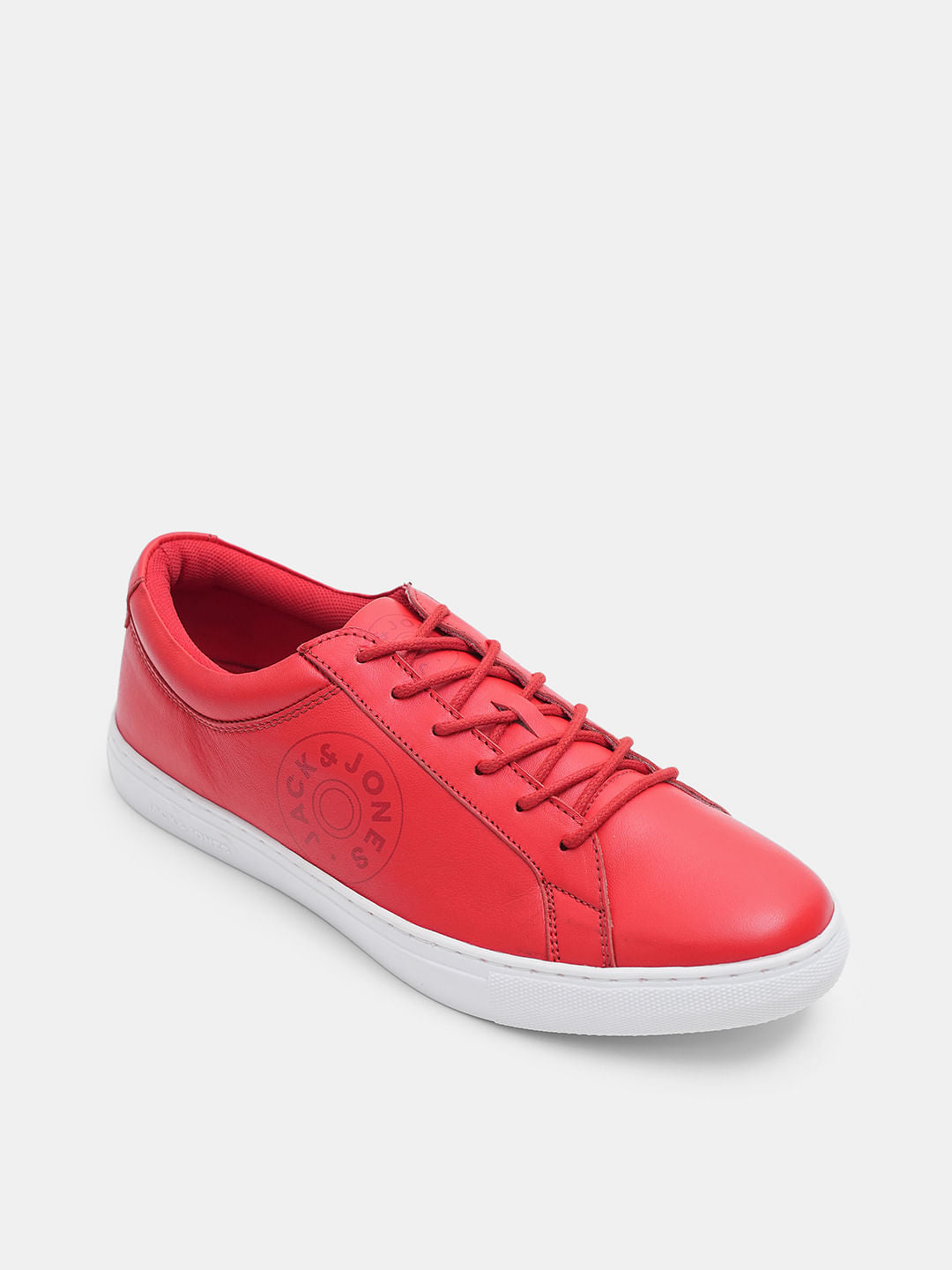 Red Leather Lace-Up Sneakers