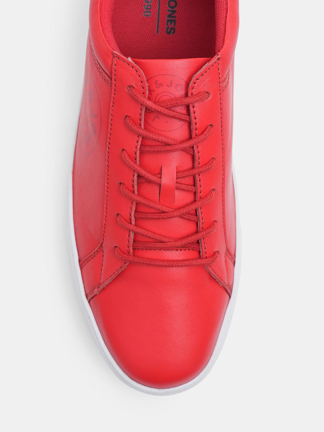 Red Leather Lace-Up Sneakers
