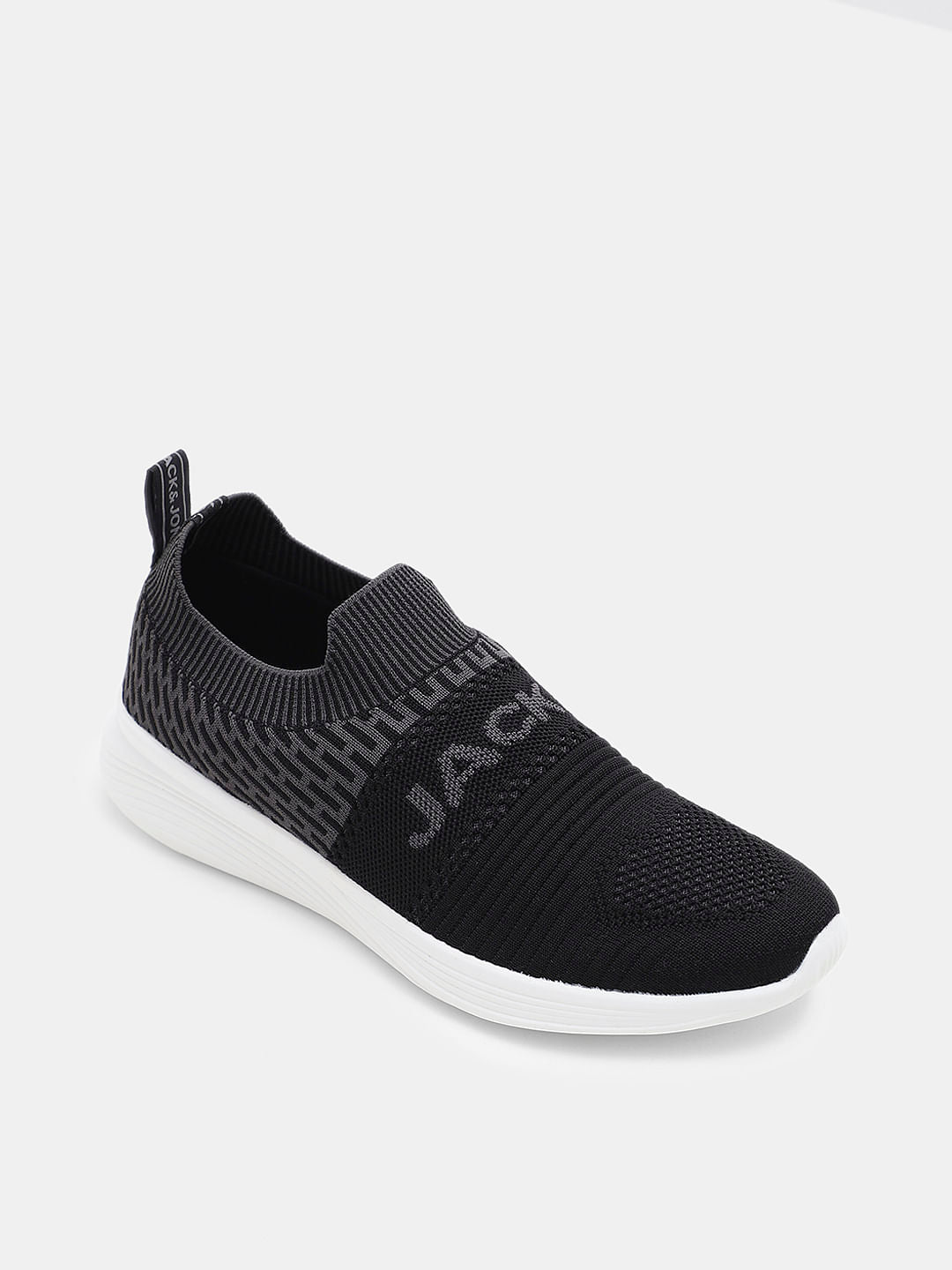 Black & Grey Knitted Slip On Sneakers