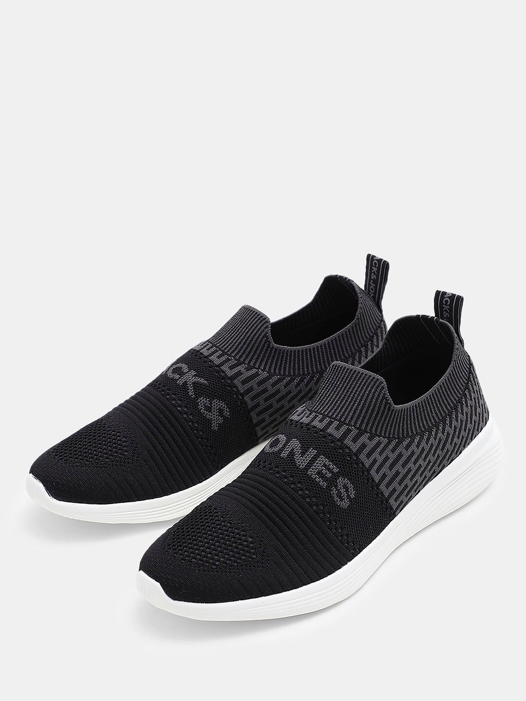 Black & Grey Knitted Slip On Sneakers