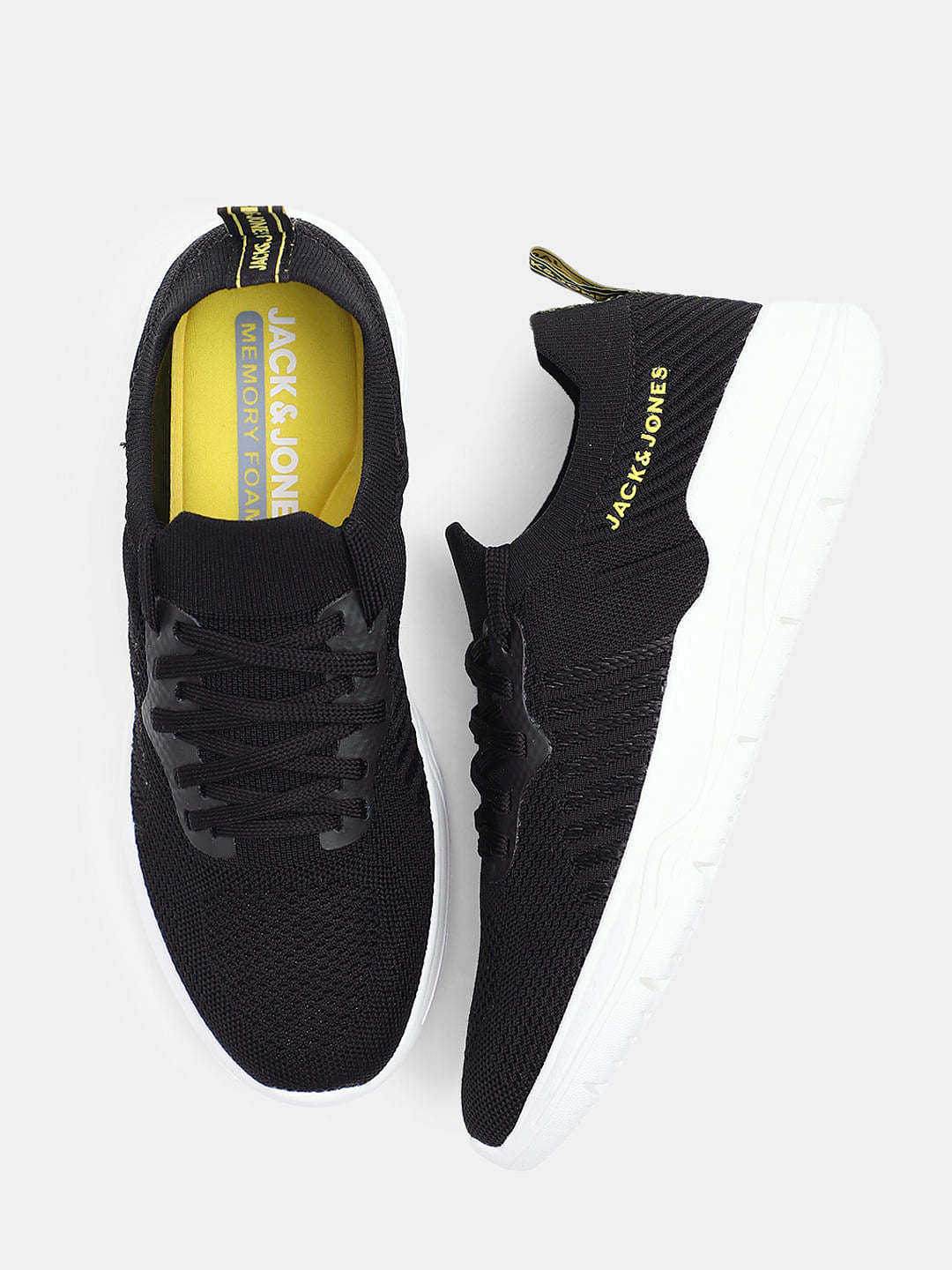 Black Knitted Lace-Up Sneakers