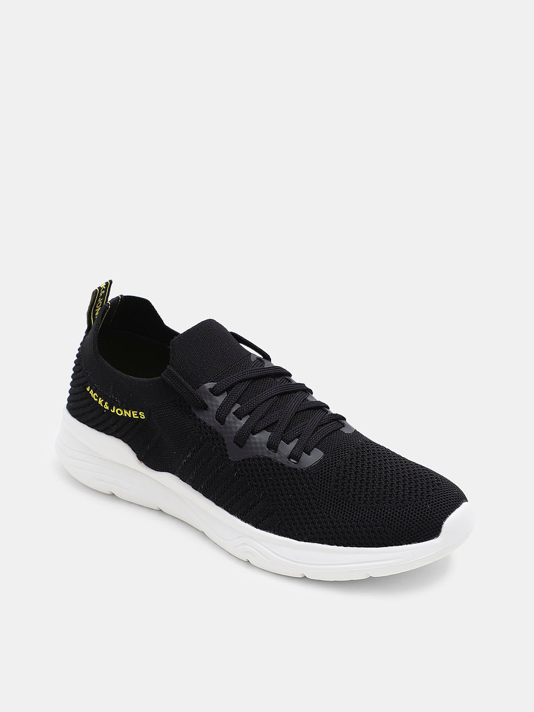 Black Knitted Lace-Up Sneakers