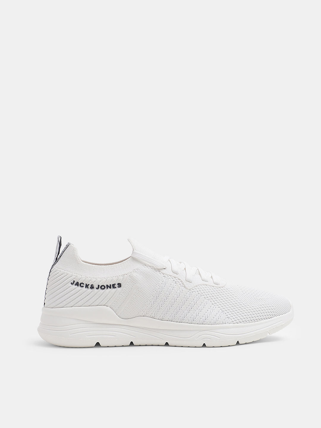 White Knitted Lace Up Sneakers