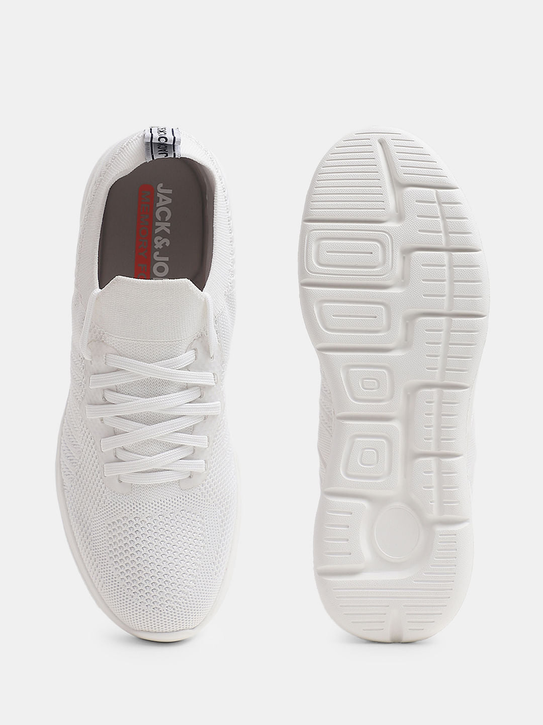White Knitted Lace Up Sneakers