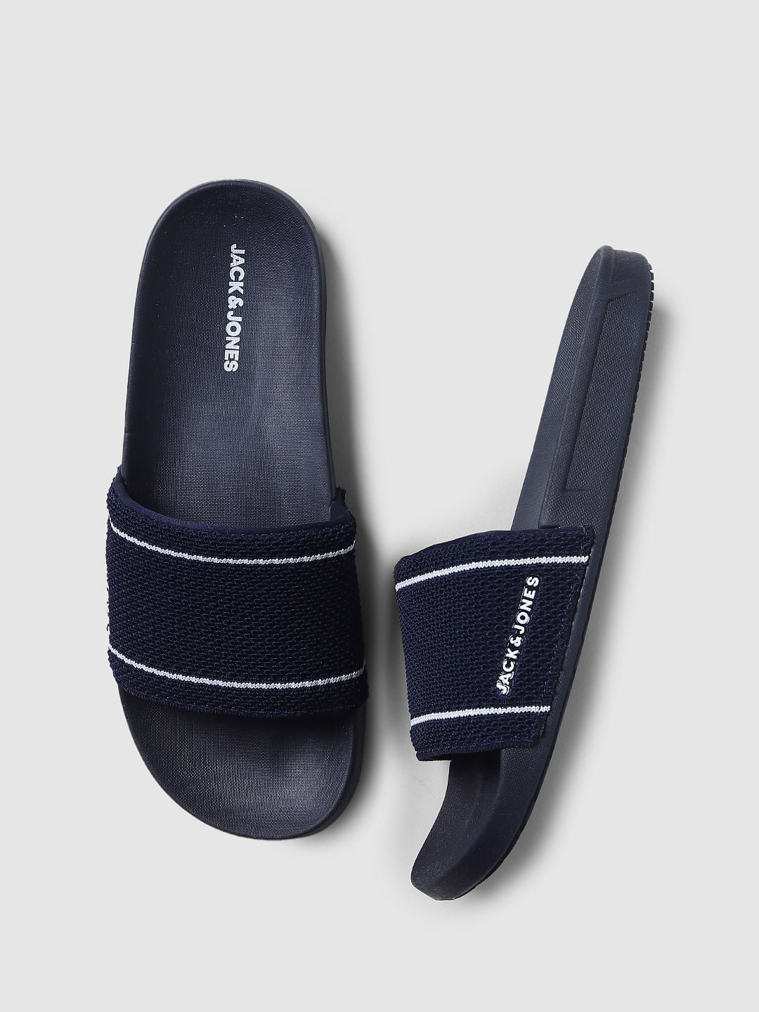 Navy Blue Knit Sliders