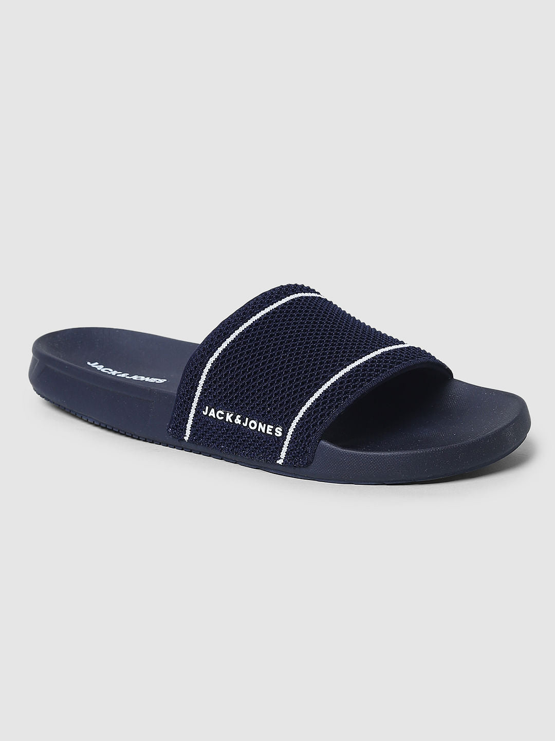 Navy Blue Knit Sliders