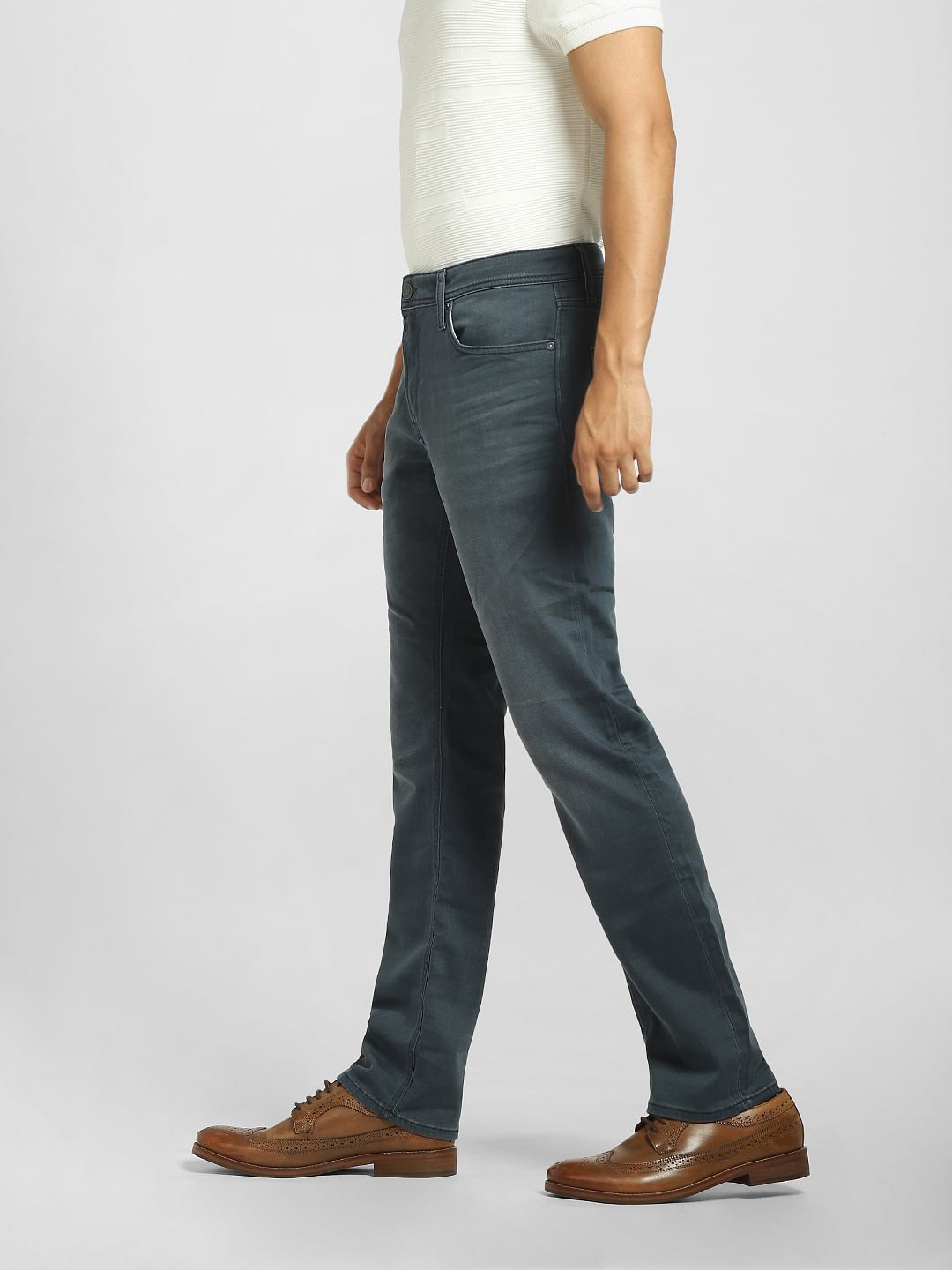 Grey Mid Rise Clark Regular Fit Jeans
