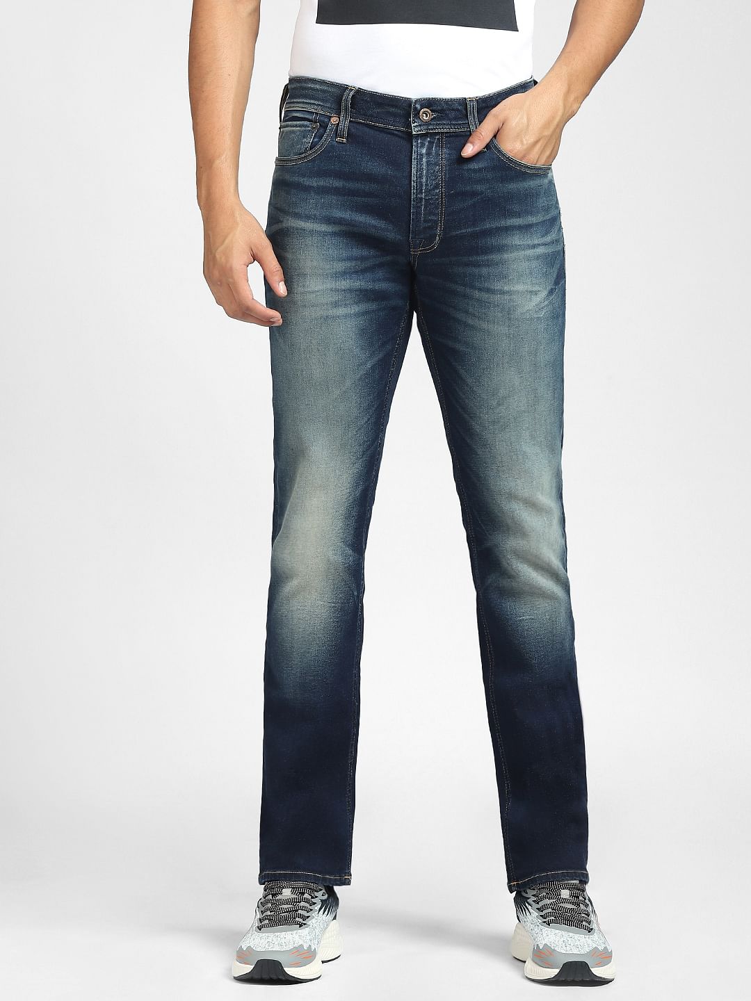 Dark Blue Mid Rise Clark Straight Jeans