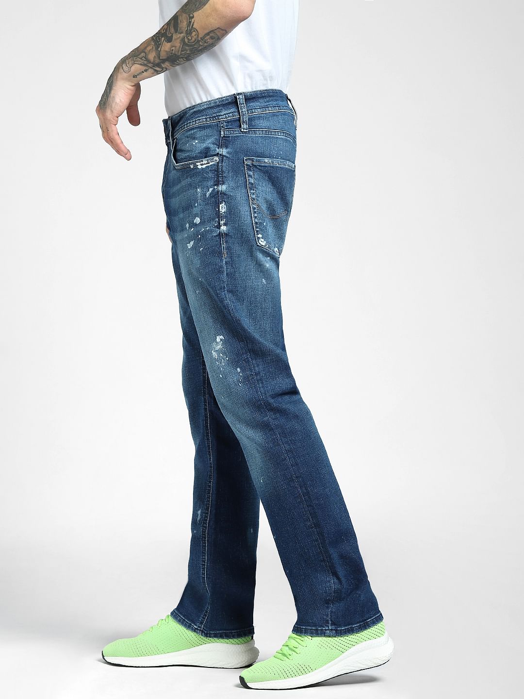 Blue Mid Rise Clark Ripped Straight Jeans