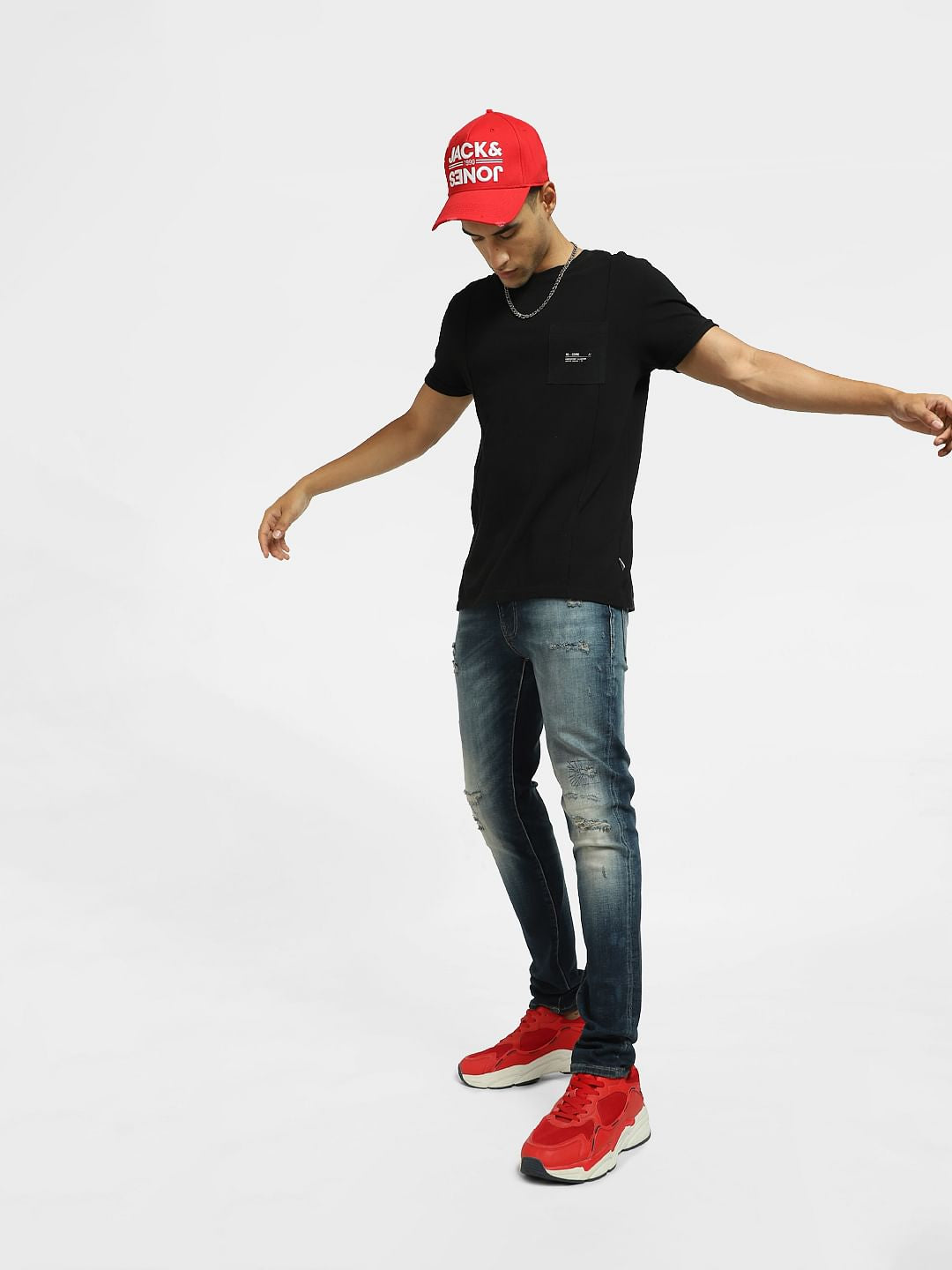 Dark Blue Low Rise Distressed Liam Skinny Jeans