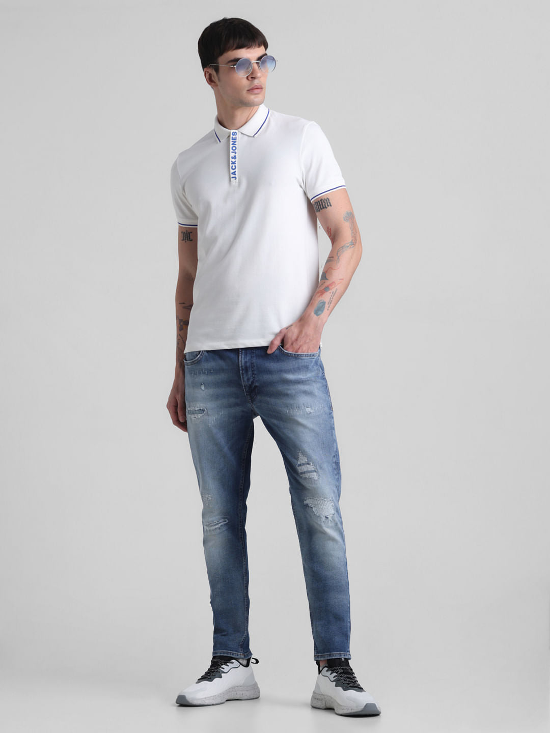 Dark Blue Distressed Liam Skinny Fit Jeans