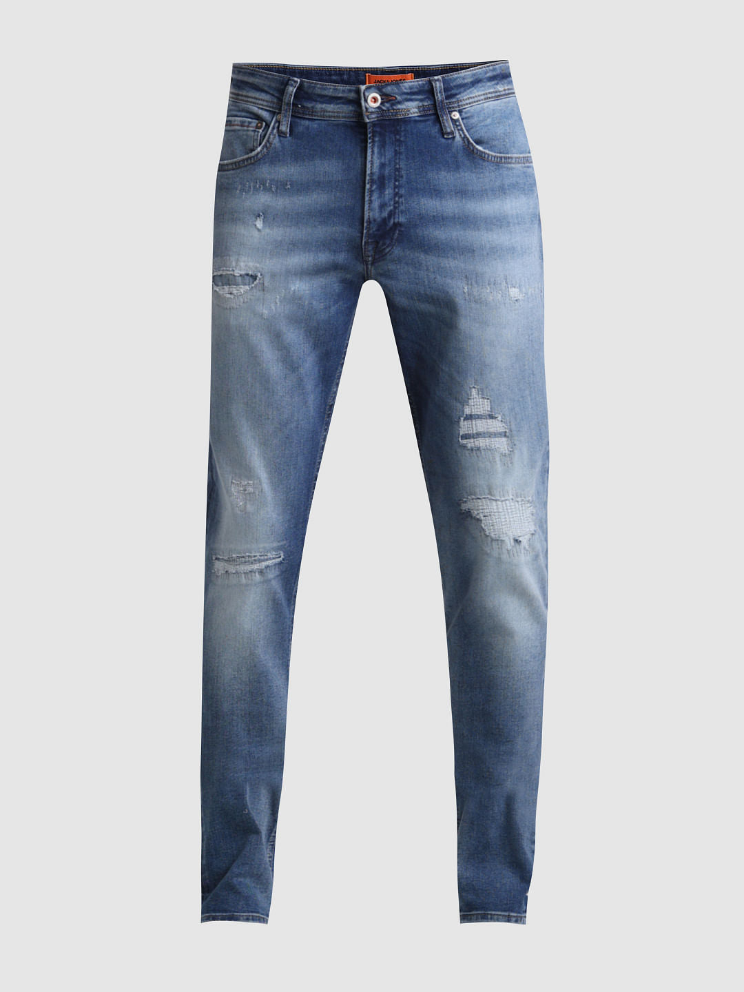 Dark Blue Distressed Liam Skinny Fit Jeans