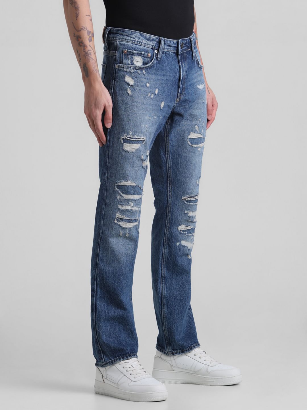 Blue Distressed Clark Regular Fit Jeans