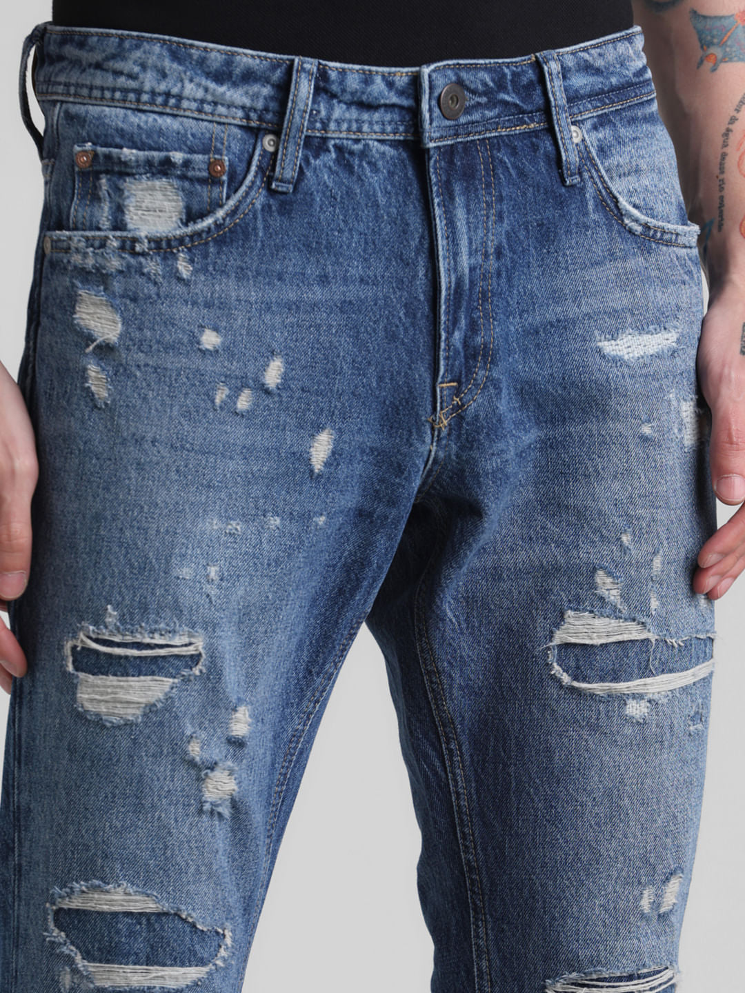 Blue Distressed Clark Regular Fit Jeans