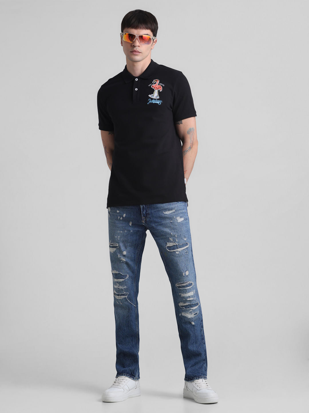 Blue Distressed Clark Regular Fit Jeans