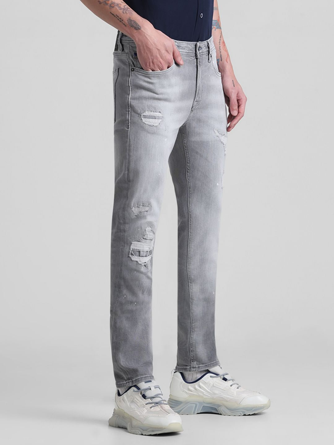 Grey Distressed Ben Skinny Fit Jeans