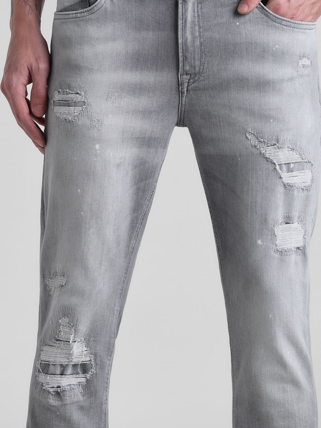 Grey Distressed Ben Skinny Fit Jeans