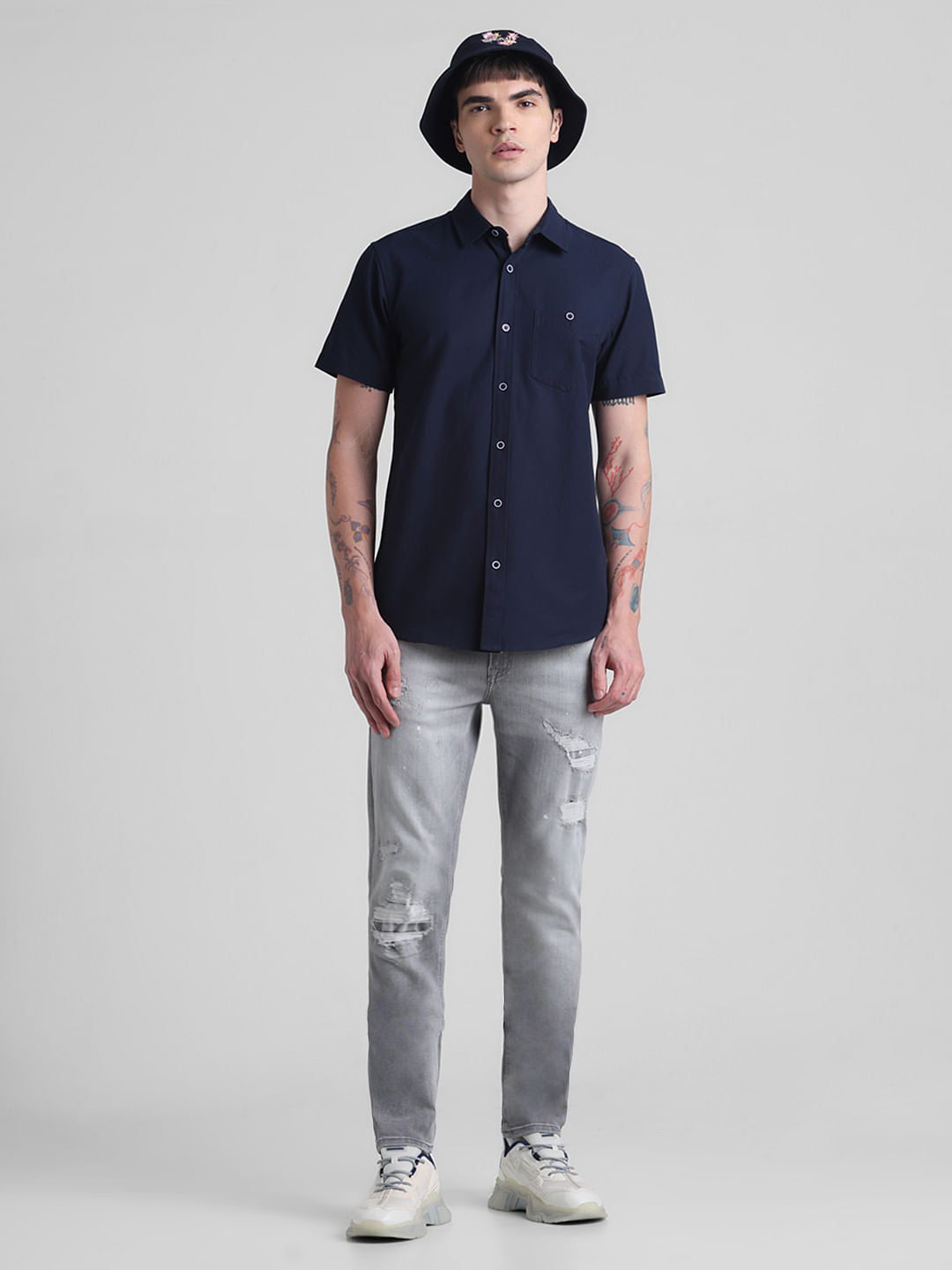 Grey Distressed Ben Skinny Fit Jeans