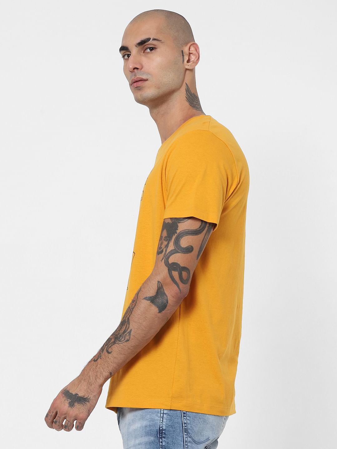 Yellow Slogan Print Crew Neck T-shirt