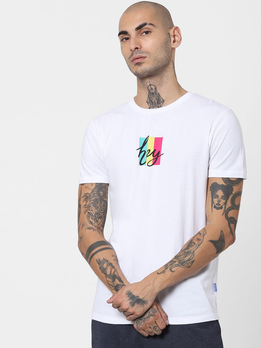 White Graphic Print Crew Neck T-shirt