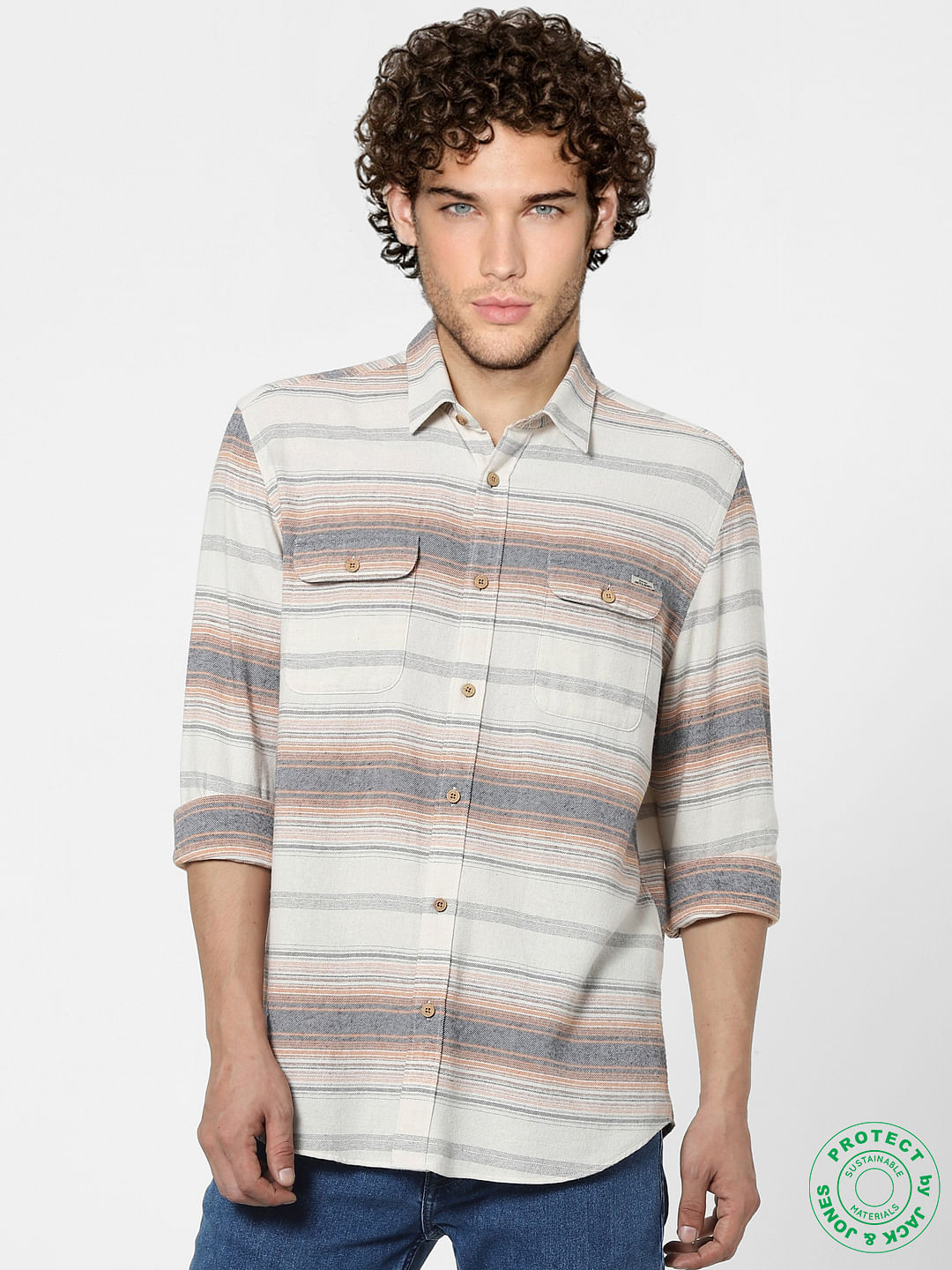 Off-White Striped Full Sleeves Shirt