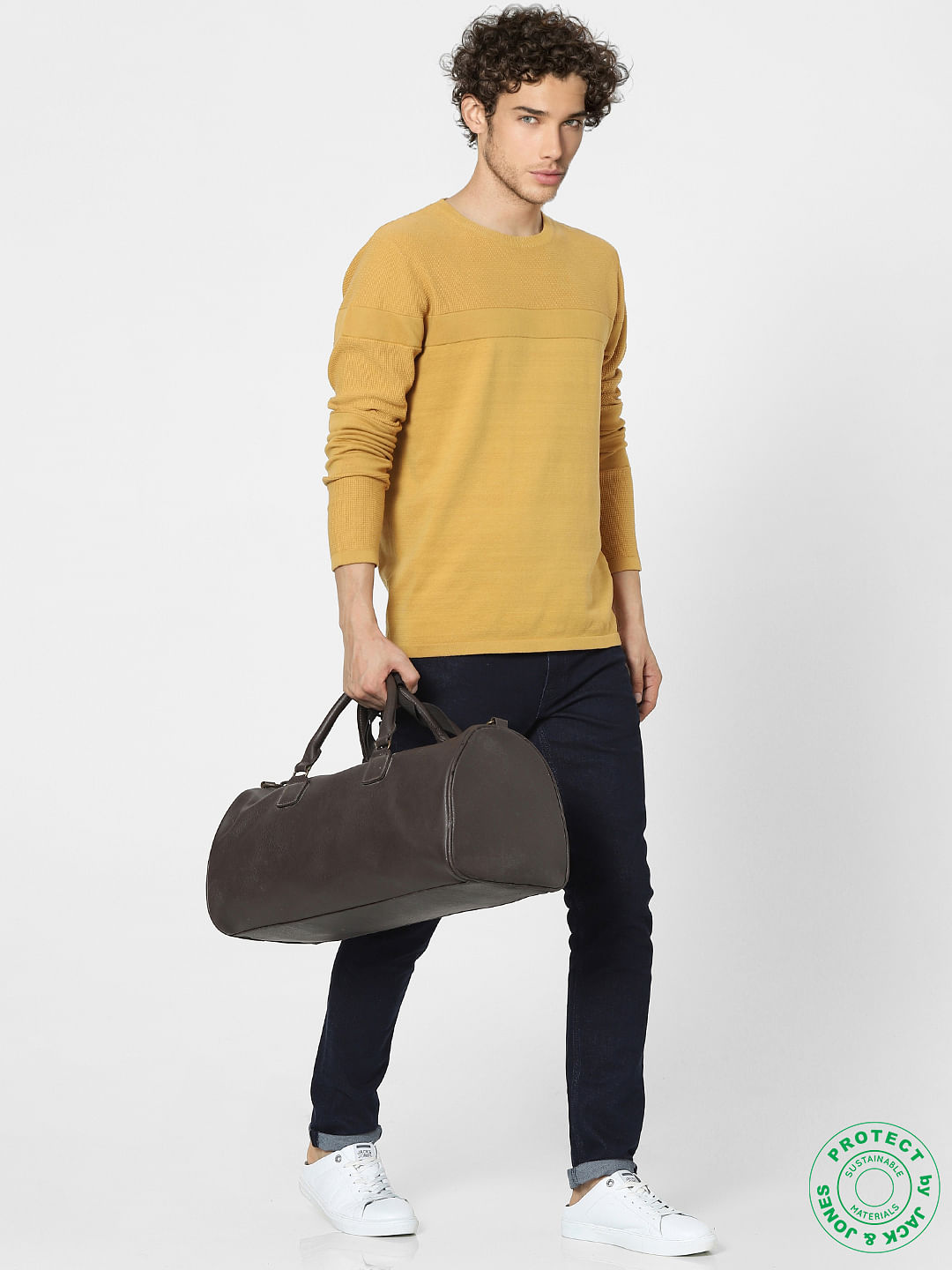 Mustard Textured Knit Pullover